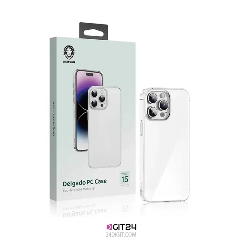 کاور شفاف گرین لاین آیفون 15 پرو مکس مدل Delgado PC Case